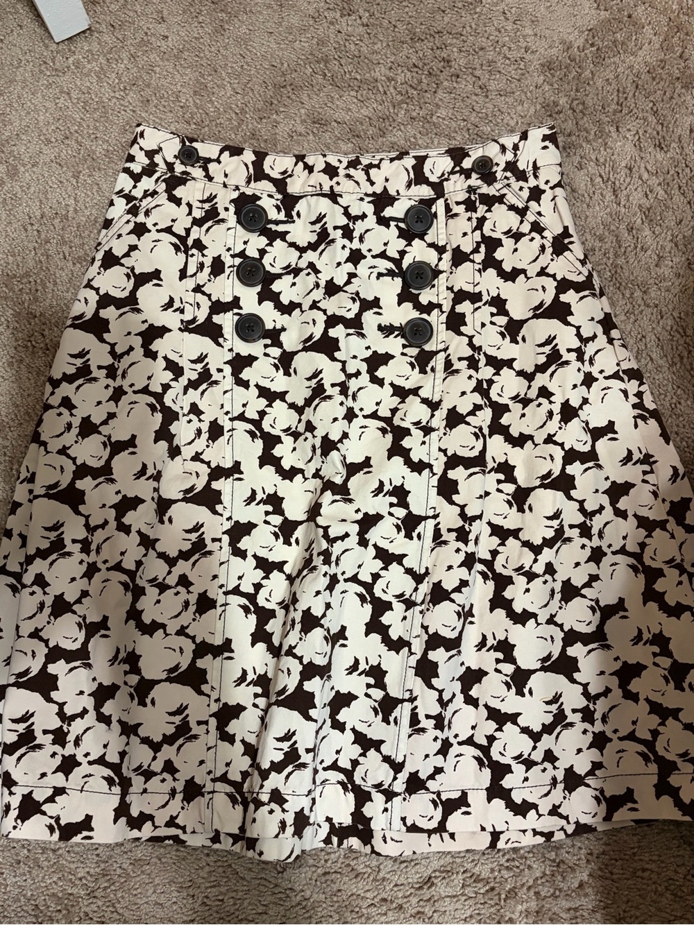 Merona Cream and Dark Brown Floral A-Line Skirt (151)